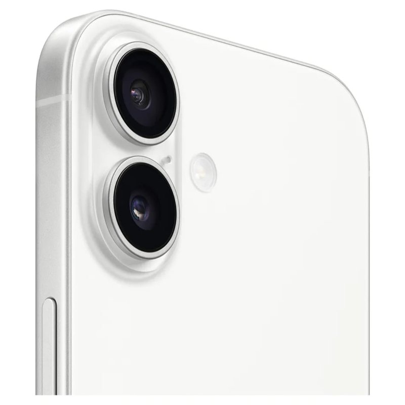Detalhe das duas câmeras traseiras do iPhone 17 branco