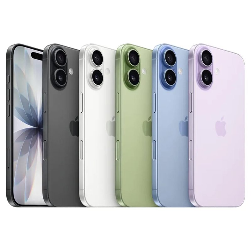iPhone 17 nas cinco cores: preto, branco, sálvia, azul-névoa e lavanda