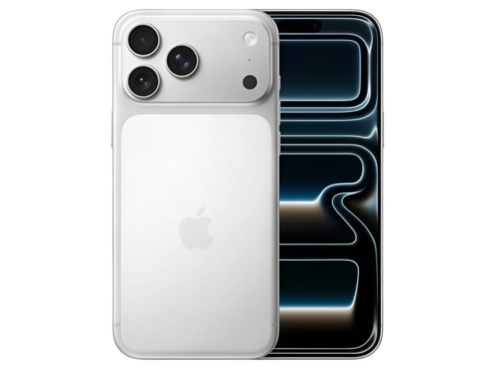 iPhone 17 Pro Max prateado, frente e verso